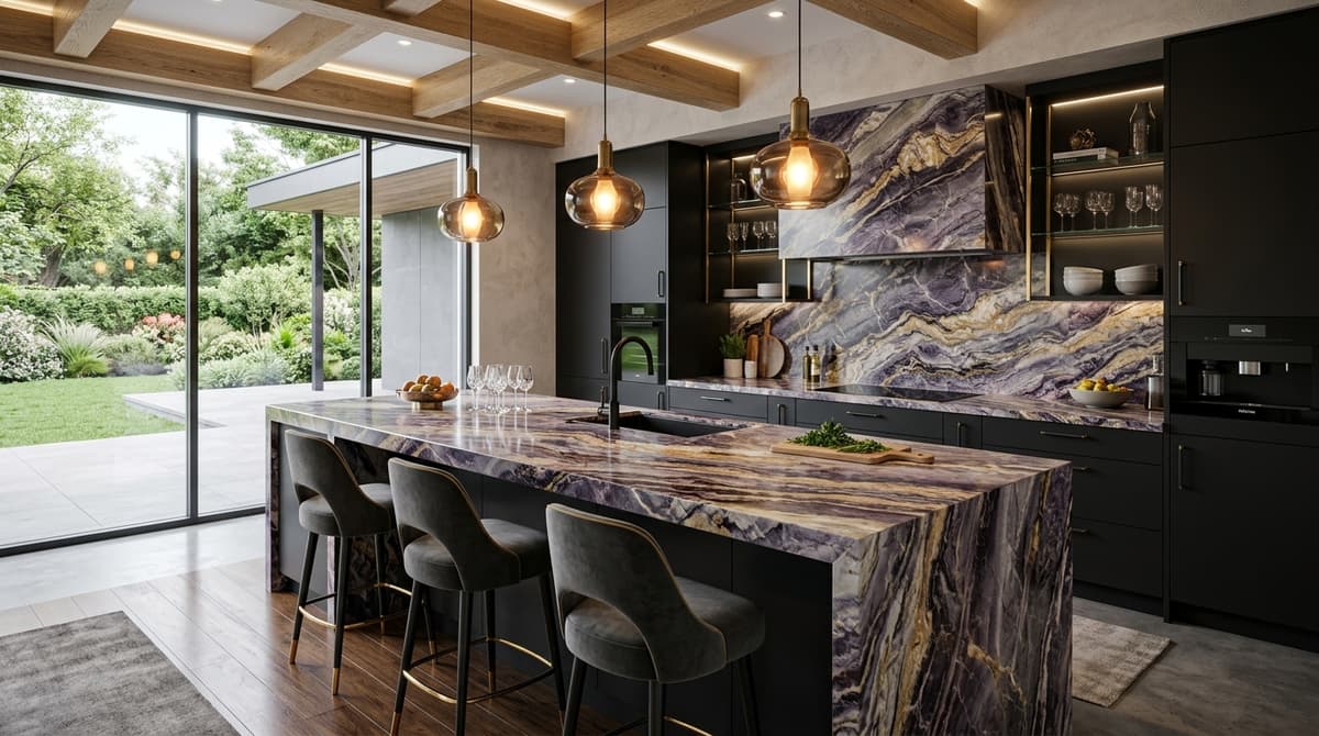 Afyon Violet vs. Italian Calacatta Viola: Geological Veining, Pure Calcite Density & Luxury Specification